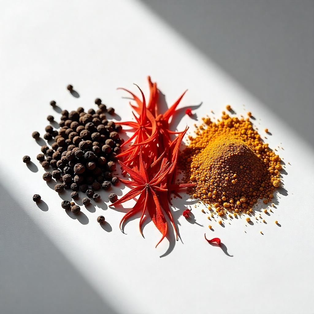 Saffron, cardamom and cinnamon representing the olfactory notes of the perfume.