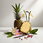 Pineapple, jasmine, vanilla and pepper representing the olfactory notes of the perfume.