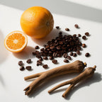 Grapefruit, cocoa, sage and lavender representing the olfactory notes of the perfume.