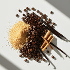 Coffee, tonka bean and vanilla representing the olfactory notes of the perfume.