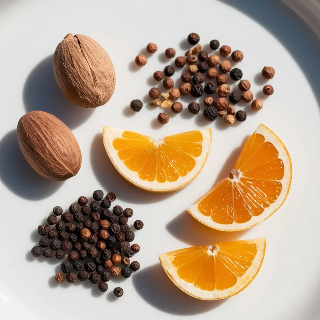 Nut and black pepper representing the olfactory notes of the perfume.