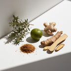 Bergamot, ginger and cedar representing the olfactory notes of the perfume.