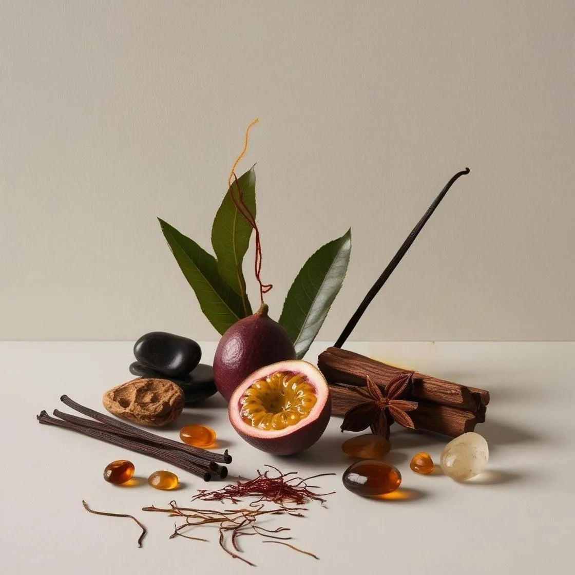 Olfactory notes of the perfume with passion fruit, vanilla and cinnamon.