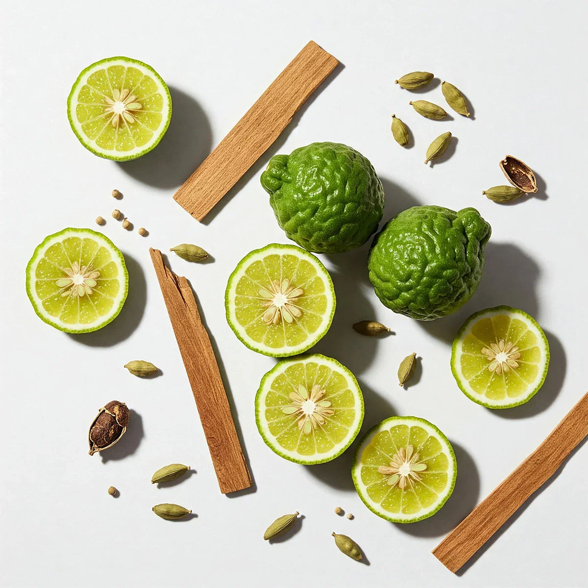 Olfactory notes of the perfume with fresh bergamot, spicy cardamom and warm cedarwood.