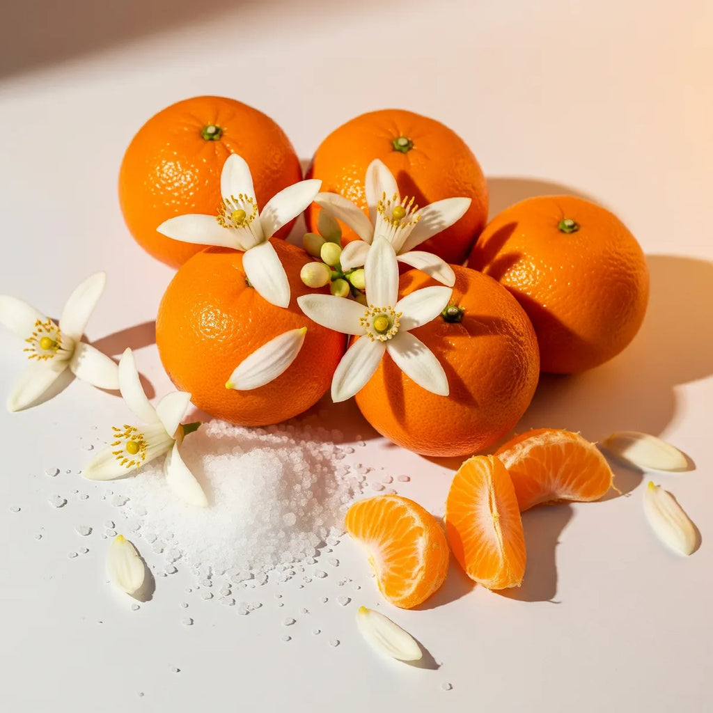 Olfactory notes of the perfume with sweet mandarin, orange blossom and a fresh touch of sea salt.