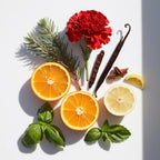 Mandarin, lemon, carnation and vanilla representing the olfactory notes of the perfume.