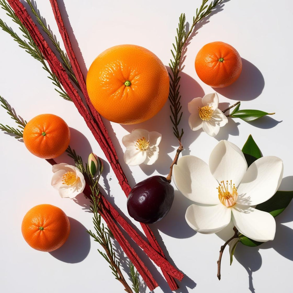 Olfactory notes of the perfume with juicy mandarin, radiant orange blossom and a sweet touch of plum.