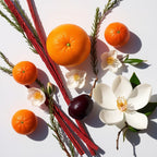 Olfactory notes of the perfume with juicy mandarin, radiant orange blossom and a sweet touch of plum.