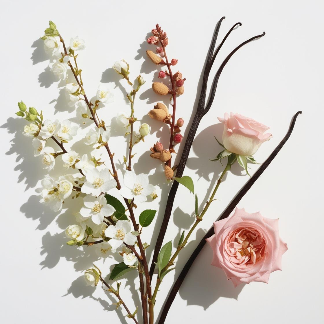 Olfactory notes of the perfume with delicate cherry blossom, soft almond, velvety rose and a creamy touch of vanilla.