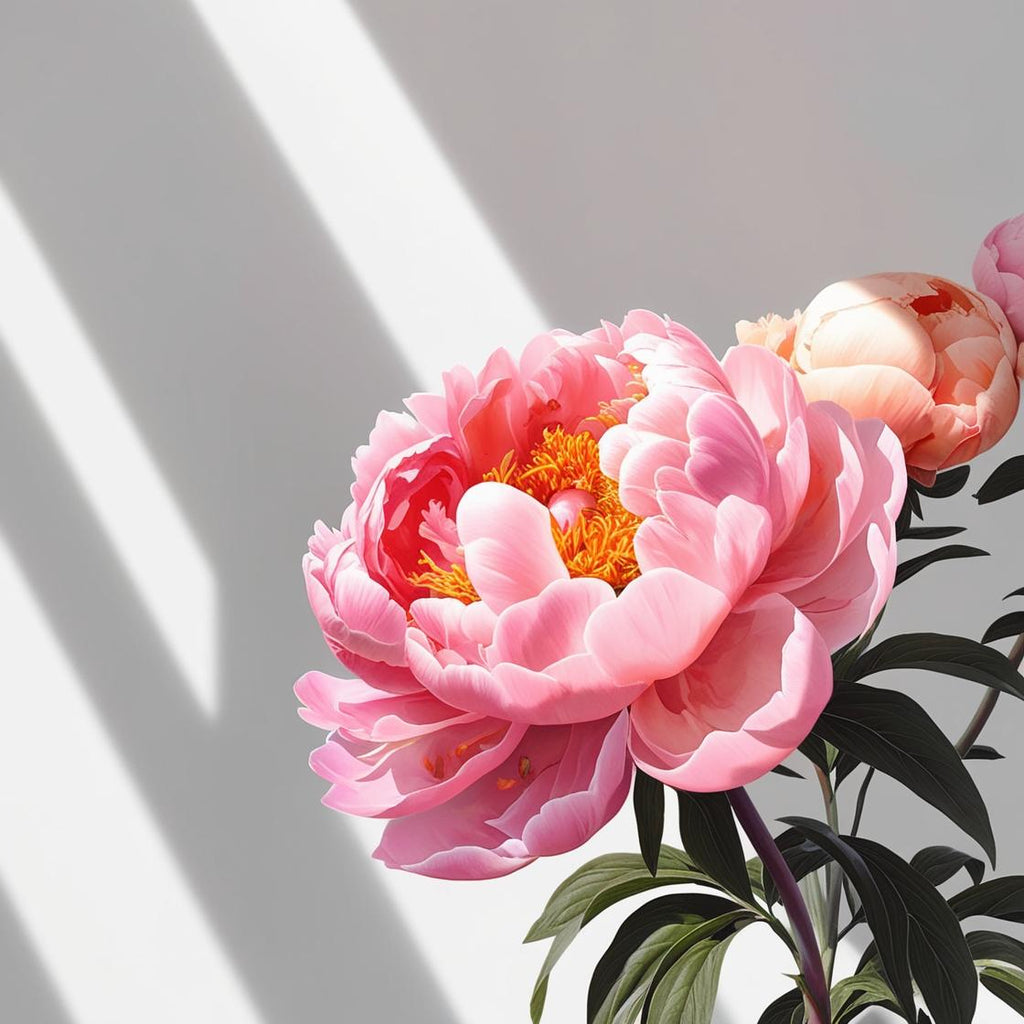 Pink peony and Damask rose representing the olfactory notes of the perfume.