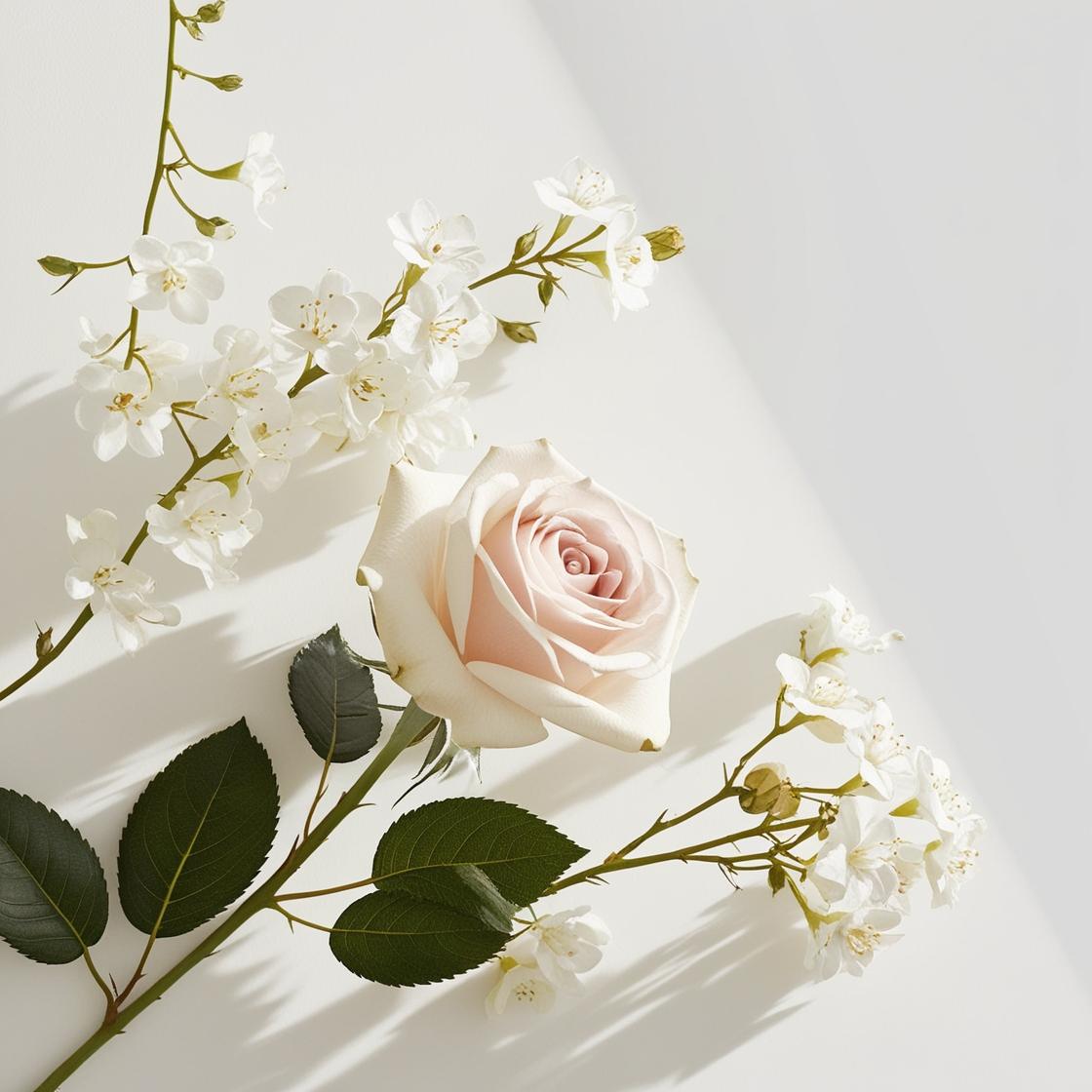 Rose and jasmine representing the olfactory notes of the perfume.