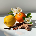 Lemon, mandarin, vanilla and jasmine representing the olfactory notes of the perfume.