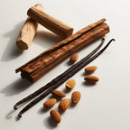 Zero, almond and vanilla representing the olfactory notes of the perfume.