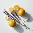 Lemon, lavender and jasmine representing the olfactory notes of the perfume.