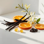Orange, amber, and vanilla represent the olfactory notes of the perfume.