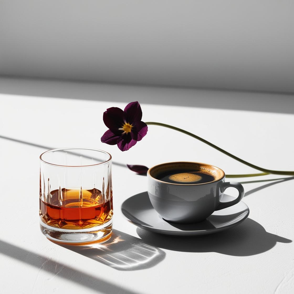 Glass of rum and coffee representing the olfactory notes of the perfume.