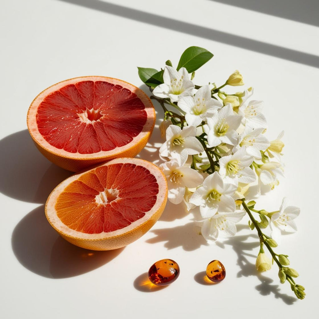 Olfactory notes of the perfume with grapefruit, floral heart of orange blossom and a warm base of amber.