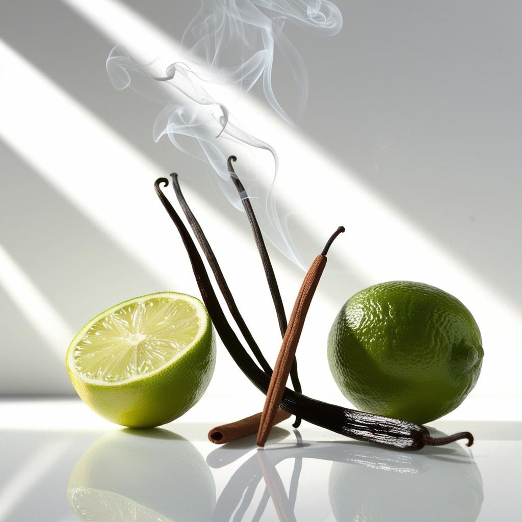 Incense and vanilla represent the olfactory notes of the perfume.