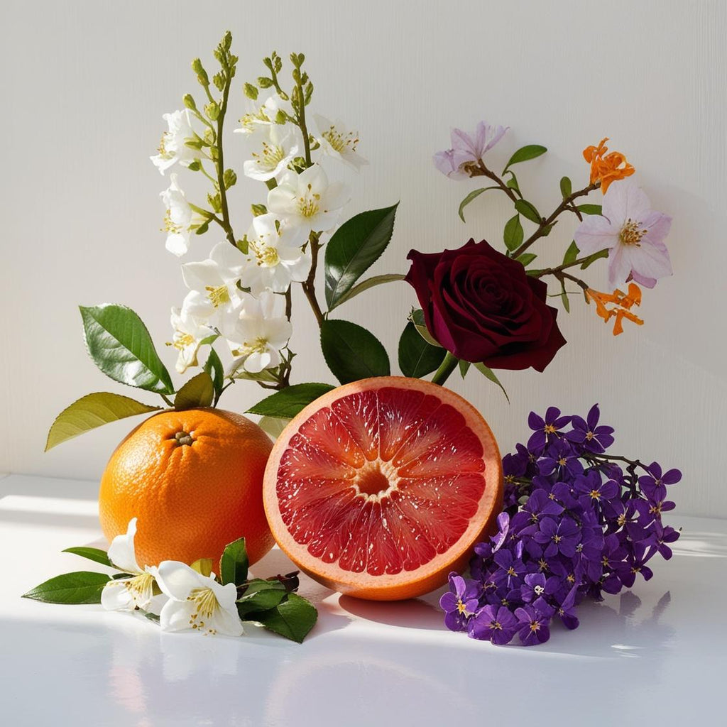 Olfactory notes of the perfume with vibrant grapefruit, juicy orange, deep rose and a bouquet of white flowers and violets.