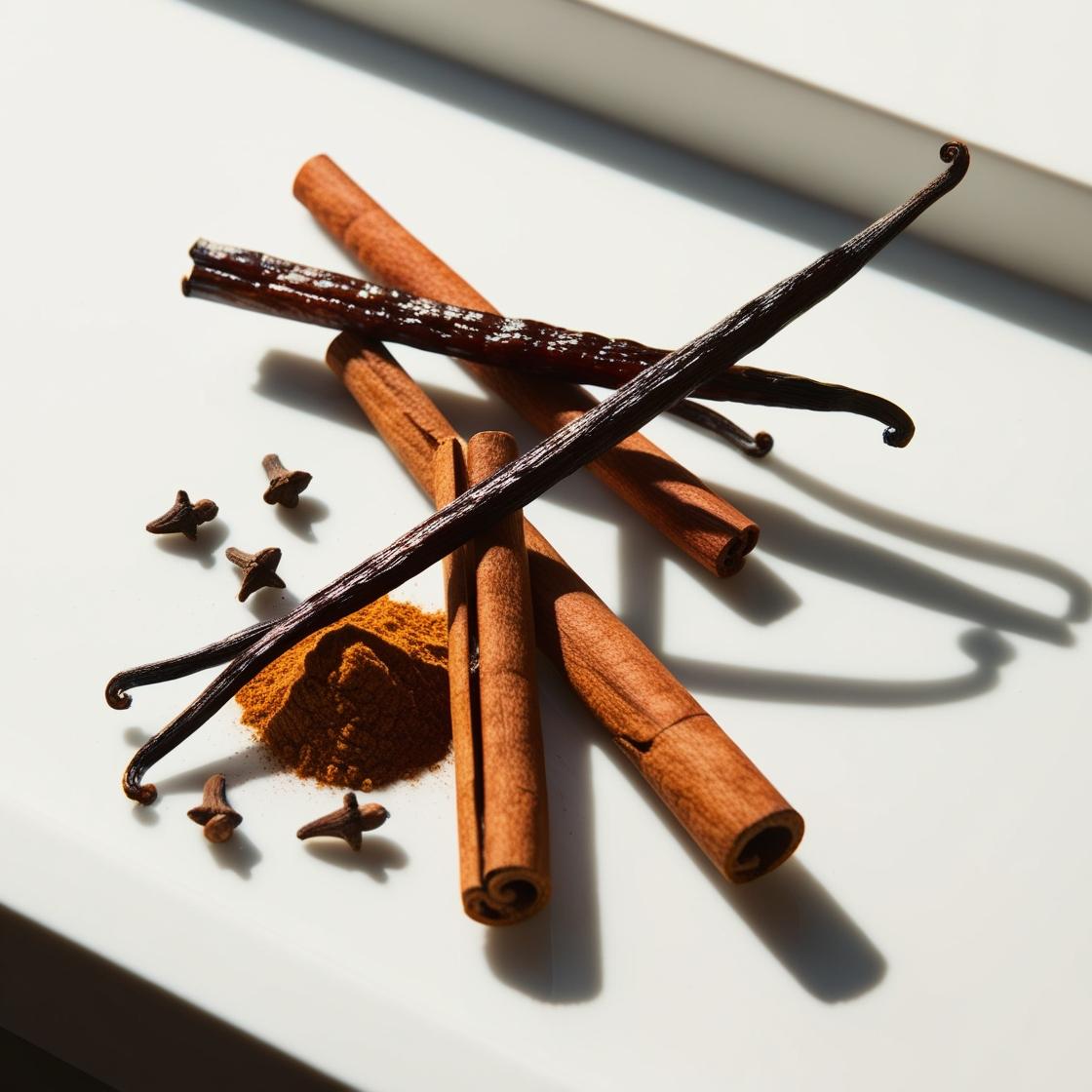 Vanilla and cinnamon representing the olfactory notes of the perfume.
