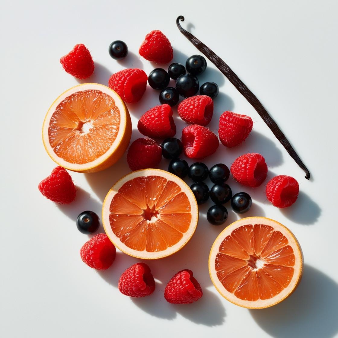 Raspberry, grapefruit and blackcurrants represent the olfactory notes of the perfume.