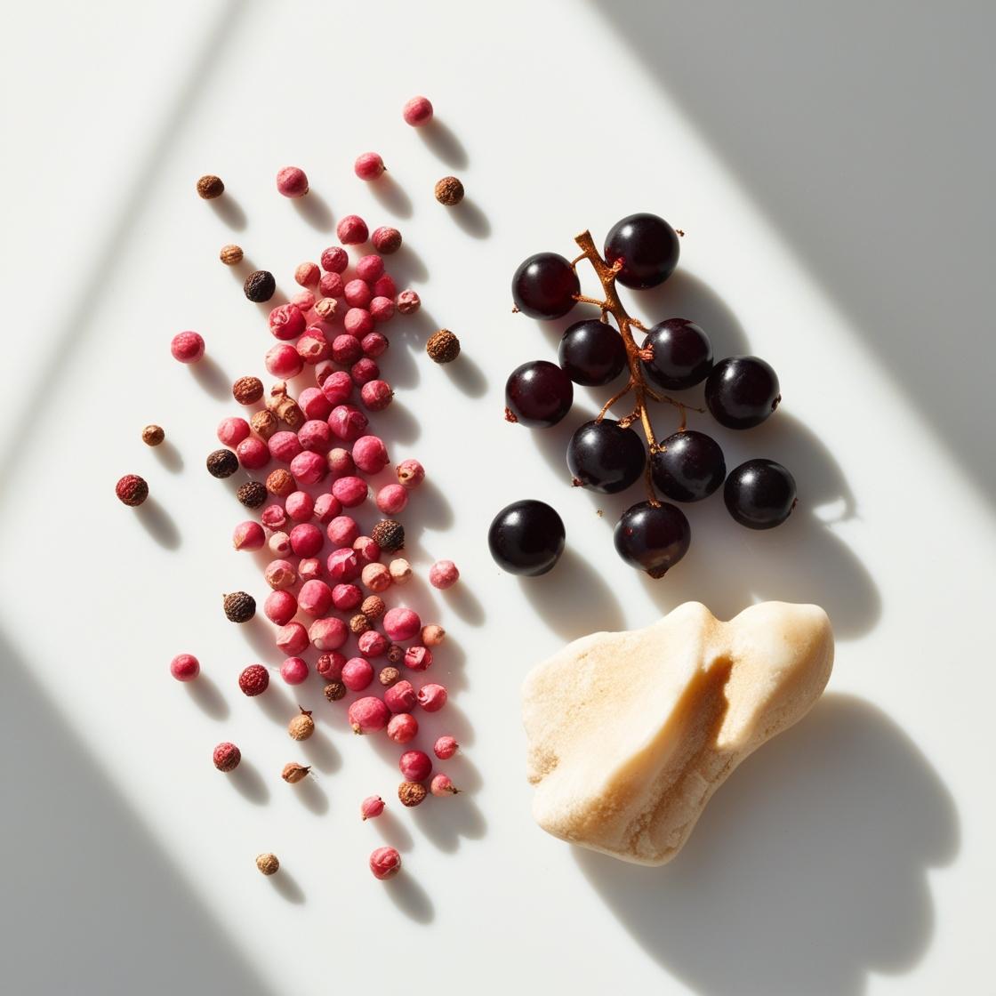 Ambergris, pink pepper and blackcurrants represent the olfactory notes of the perfume.