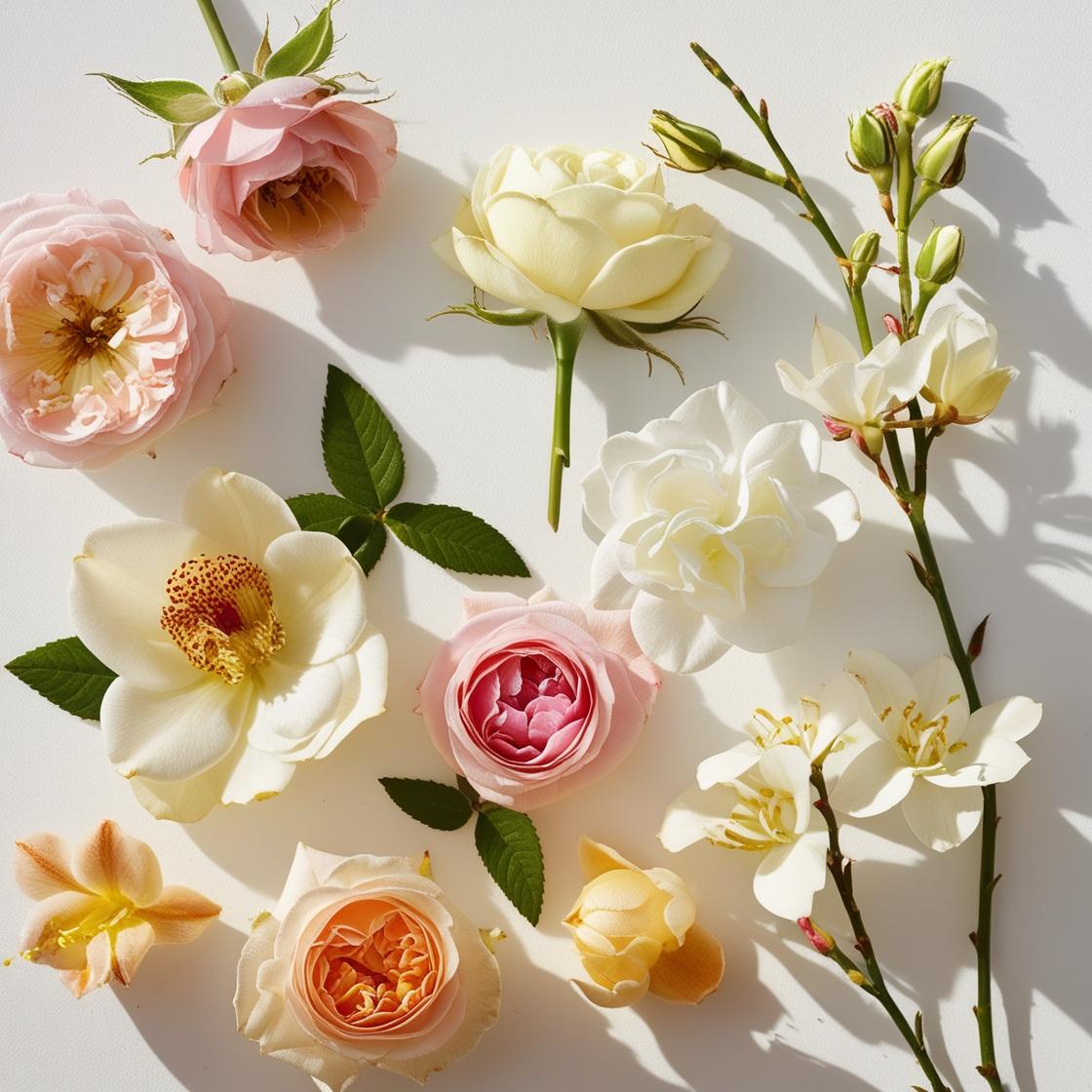 Rose, osmanthus and jasmine representing the olfactory notes of the perfume.