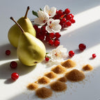 Brown sugar, red berries and pear representing the olfactory notes of the perfume.