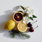 Lemon, cherry, musk and cedar representing the olfactory notes of the perfume.