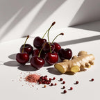 Cherry, pink pepper and ginger representing the olfactory notes of the perfume.