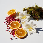 Jasmine, pink pepper and moss representing the olfactory notes of the perfume.