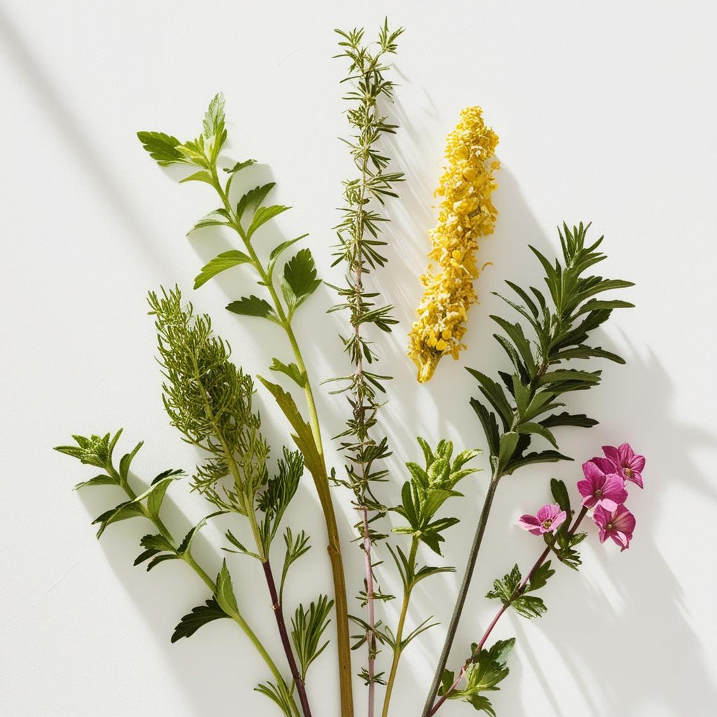 Citronella, mate and geranium representing the olfactory notes of the perfume.