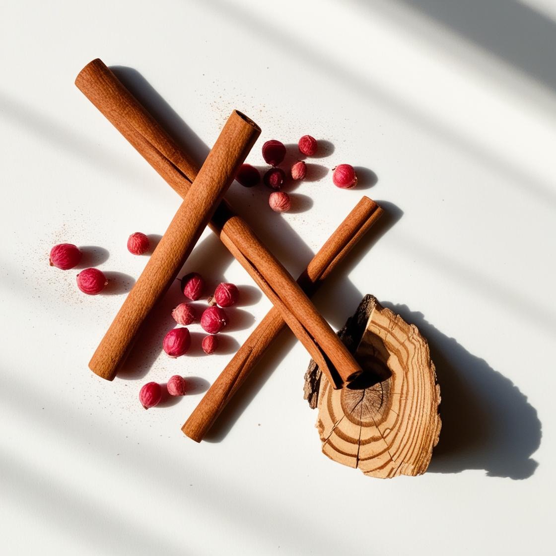 Cinnamon, pink pepper and oak represent the olfactory notes of the perfume.