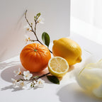 Mandarin, lemon, cotton candy and jasmine representing the olfactory notes of the perfume.