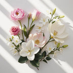 Jasmine and rose representing the olfactory notes of the perfume.