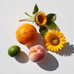 Sunflower, orange and peach representing the olfactory notes of the perfume.