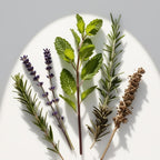 Mint, lavender and rosemary representing the olfactory notes of the perfume.