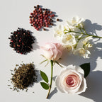 Rose, jasmine and pink pepper representing the olfactory notes of the perfume.
