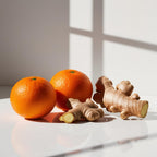 Orange and ginger representing the olfactory notes of the perfume.