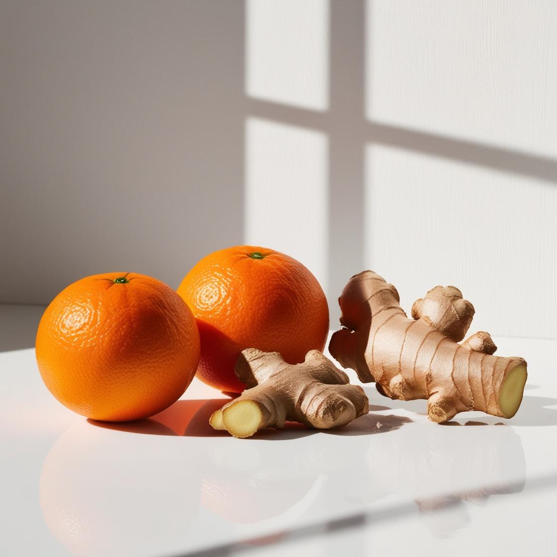 Orange and ginger representing the olfactory notes of the perfume.